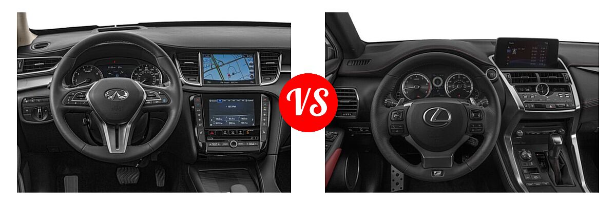 2019 Infiniti QX50 SUV ESSENTIAL / LUXE / PURE vs. 2021 Lexus NX 300 SUV NX 300 F SPORT - Dashboard Comparison