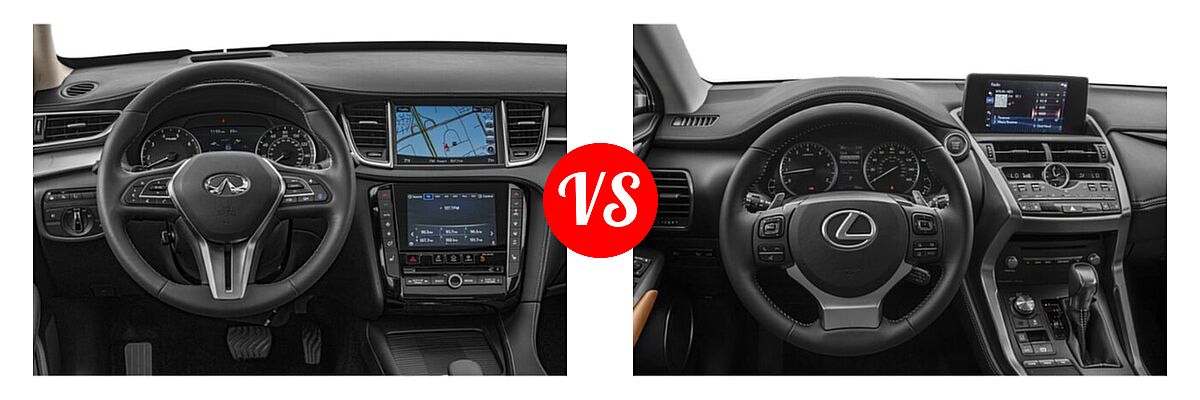 2019 Infiniti QX50 SUV ESSENTIAL / LUXE / PURE vs. 2021 Lexus NX 300 SUV NX 300 / NX 300 Luxury - Dashboard Comparison