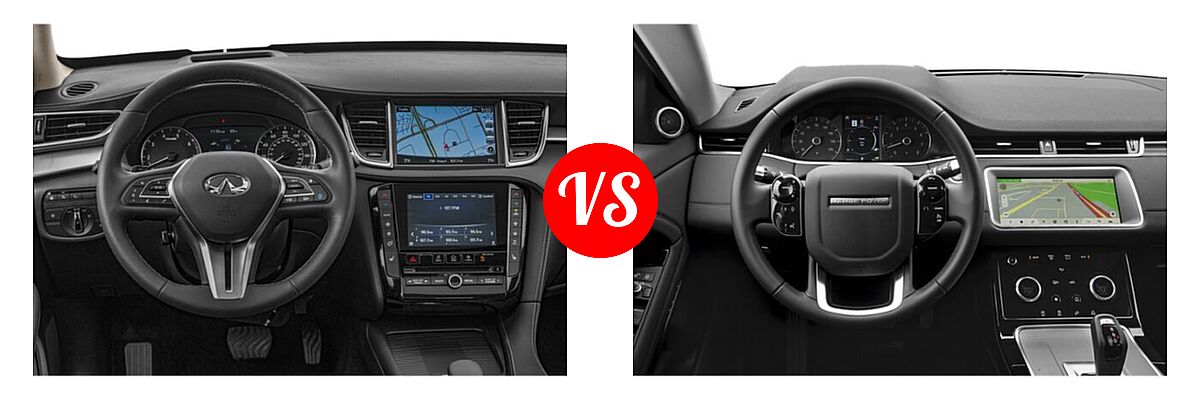 2019 Infiniti QX50 SUV ESSENTIAL / LUXE / PURE vs. 2021 Land Rover Range Rover Evoque SUV S / SE - Dashboard Comparison