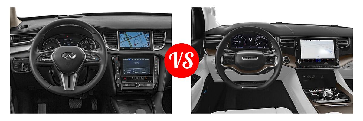 2019 Infiniti QX50 SUV ESSENTIAL / LUXE / PURE vs. 2022 Jeep Grand Wagoneer SUV Series I / Series II / Series II Obsidian / Series III - Dashboard Comparison