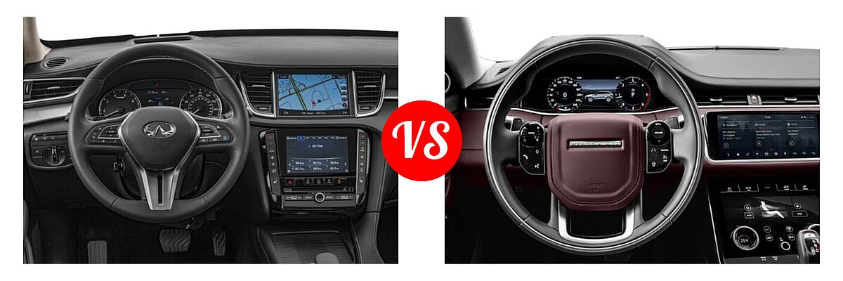 2019 Infiniti QX50 SUV ESSENTIAL / LUXE / PURE vs. 2022 Land Rover Range Rover Evoque SUV R-Dynamic HST / R-Dynamic S / R-Dynamic SE - Dashboard Comparison