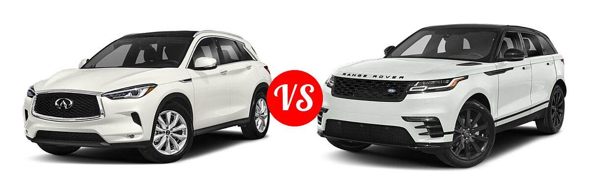 2019 Infiniti QX50 SUV ESSENTIAL / LUXE / PURE vs. 2019 Land Rover Range Rover Velar SUV Diesel R-Dynamic SE - Front Left Comparison