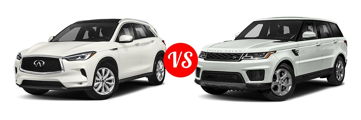2019 Infiniti QX50 SUV ESSENTIAL / LUXE / PURE vs. 2019 Land Rover Range Rover Sport SVR SUV SVR - Front Left Comparison