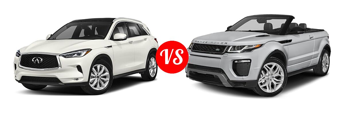 2019 Infiniti QX50 SUV ESSENTIAL / LUXE / PURE vs. 2019 Land Rover Range Rover Evoque Convertible SUV HSE Dynamic / SE Dynamic - Front Left Comparison