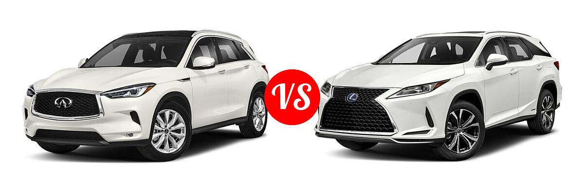 2019 Infiniti QX50 SUV ESSENTIAL / LUXE / PURE vs. 2021 Lexus RX 450hL SUV RX 450hL / RX 450hL Luxury - Front Left Comparison