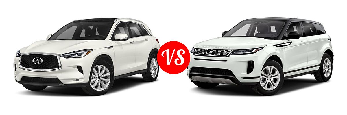 2019 Infiniti QX50 SUV ESSENTIAL / LUXE / PURE vs. 2021 Land Rover Range Rover Evoque SUV S / SE - Front Left Comparison