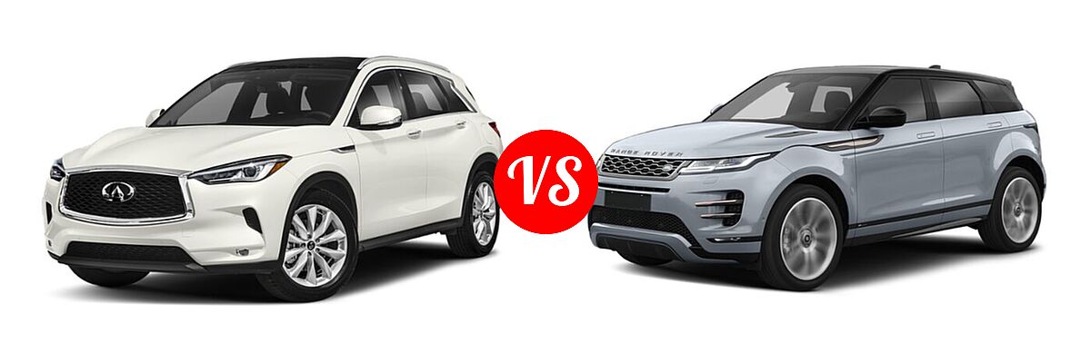 2019 Infiniti QX50 SUV ESSENTIAL / LUXE / PURE vs. 2022 Land Rover Range Rover Evoque SUV S / SE - Front Left Comparison