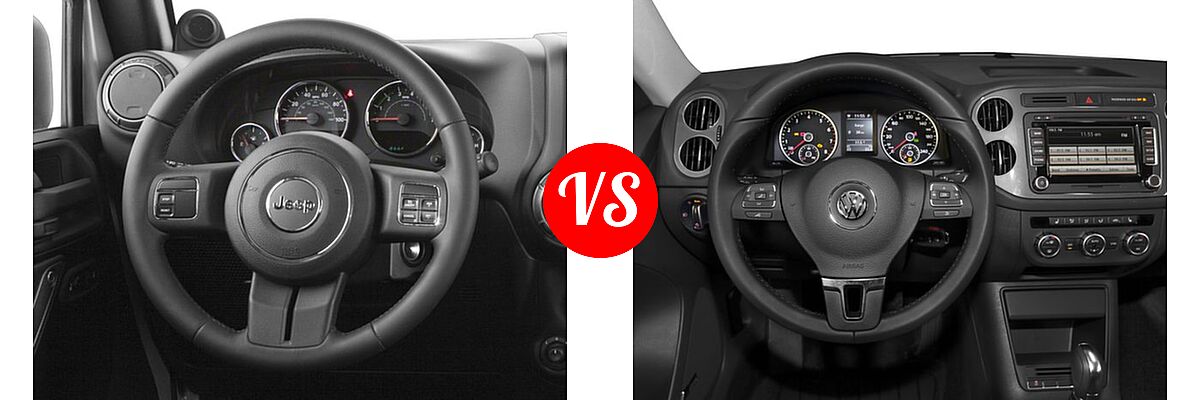 2017 Jeep Wrangler SUV Big Bear / Freedom / Sport / Sport RHD / Willys Wheeler vs. 2017 Volkswagen Tiguan SUV S / SEL / Wolfsburg Edition - Dashboard Comparison