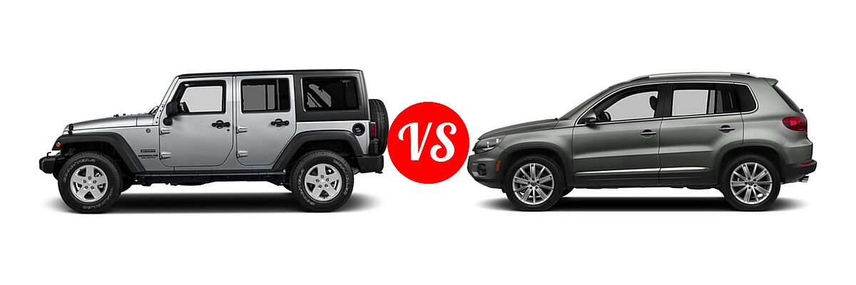 2017 Jeep Wrangler SUV Big Bear / Freedom / Sport / Sport RHD / Willys Wheeler vs. 2017 Volkswagen Tiguan SUV S / SEL / Wolfsburg Edition - Side Comparison
