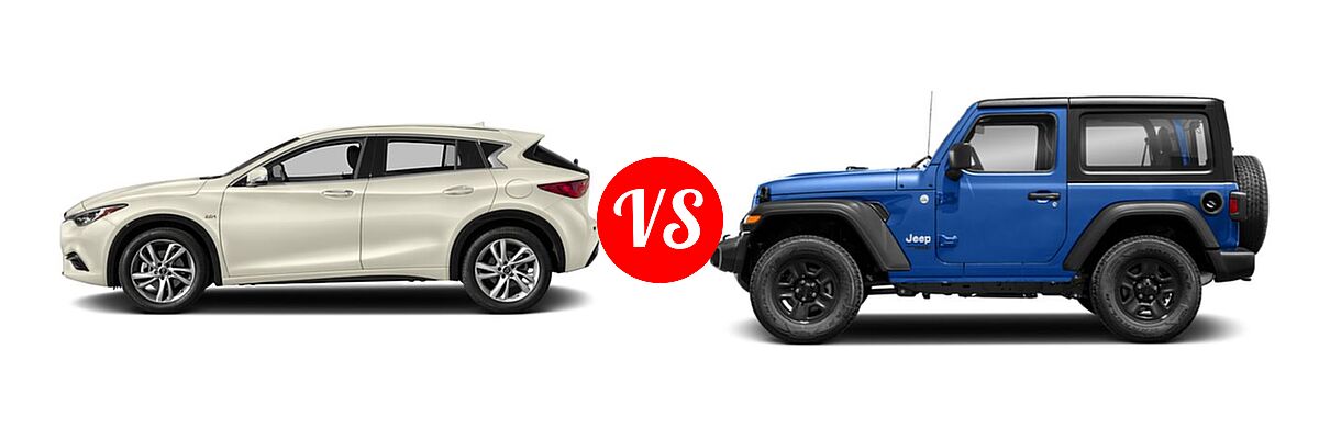 2018 Infiniti QX30 SUV Luxury / Premium / Sport vs. 2018 Jeep Wrangler SUV Rubicon / Sport - Side Comparison
