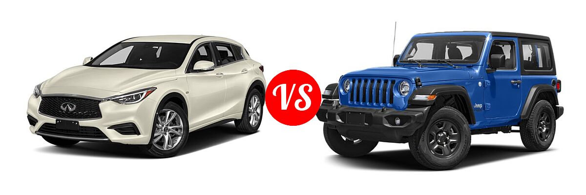 2018 Infiniti QX30 SUV Luxury / Premium / Sport vs. 2018 Jeep Wrangler SUV Rubicon / Sport - Front Left Comparison