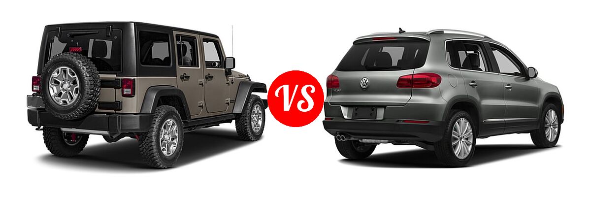 2017 Jeep Wrangler SUV Rubicon / Rubicon Hard Rock / Rubicon Recon vs. 2017 Volkswagen Tiguan SUV S / SEL / Wolfsburg Edition - Rear Right Comparison