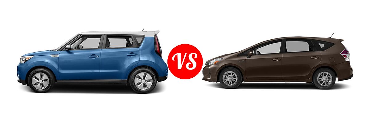 2017 Kia Soul EV Wagon EV vs. 2017 Toyota Prius v Wagon Four / Three - Side Comparison