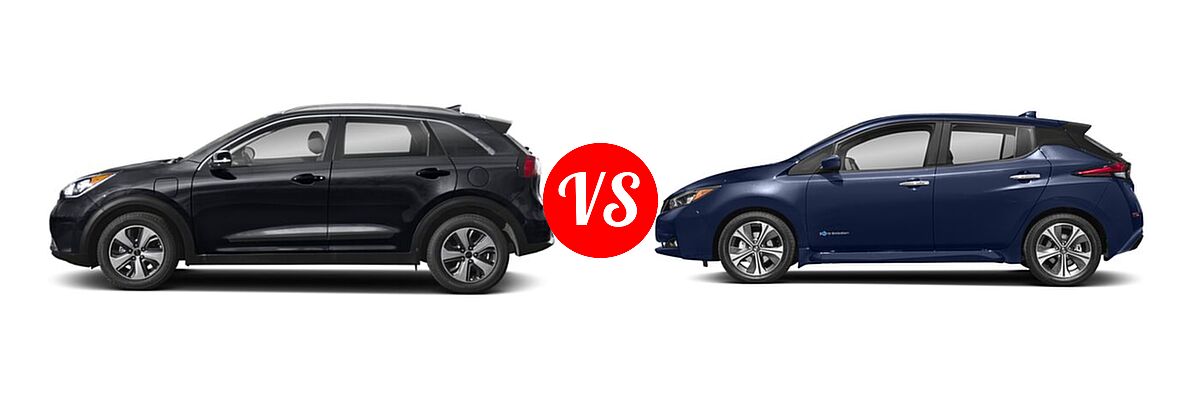 2018 Kia Niro Plug-In Hybrid SUV EX / LX vs. 2018 Nissan Leaf Hatchback S / SL / SV - Side Comparison