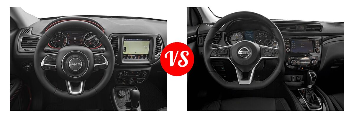 2019 Jeep Compass SUV Trailhawk vs. 2019 Nissan Rogue Sport SUV S / SV - Dashboard Comparison