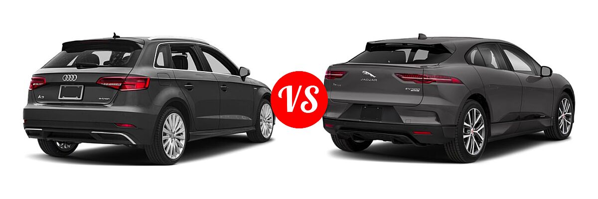 2018 Audi A3 Sportback e-tron Hatchback Premium / Premium Plus / Prestige vs. 2019 Jaguar I-PACE SUV Electric First Edition / HSE / S / SE - Rear Right Comparison