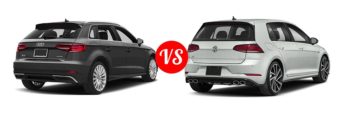 2018 Audi A3 Sportback e-tron Hatchback Premium / Premium Plus / Prestige vs. 2018 Volkswagen Golf R Hatchback 2.0T DSG w/DCC/Nav / 2.0T Manual w/DCC/Nav - Rear Right Comparison
