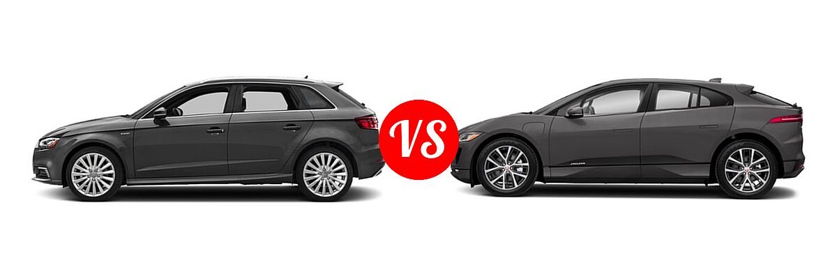 2018 Audi A3 Sportback e-tron Hatchback Premium / Premium Plus / Prestige vs. 2019 Jaguar I-PACE SUV Electric First Edition / HSE / S / SE - Side Comparison