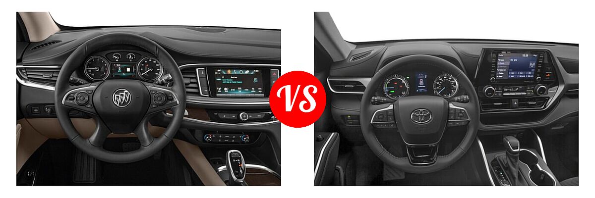 2021 Buick Enclave SUV Essence vs. 2021 Toyota Highlander Hybrid SUV Hybrid Hybrid LE / Hybrid XLE - Dashboard Comparison
