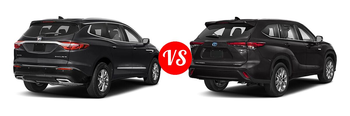 2021 Buick Enclave SUV Essence vs. 2021 Toyota Highlander Hybrid SUV Hybrid Hybrid Limited - Rear Right Comparison