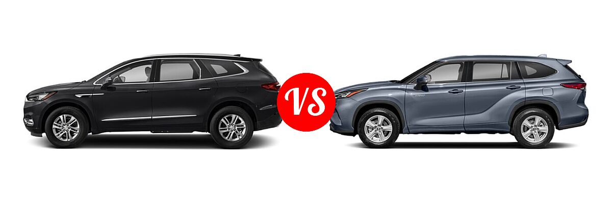 2021 Buick Enclave SUV Essence vs. 2021 Toyota Highlander Hybrid SUV Hybrid Hybrid LE / Hybrid XLE - Side Comparison