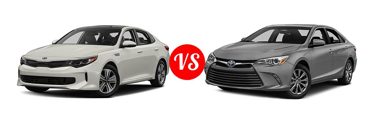 2017 Kia Optima Hybrid Sedan EX vs. 2017 Toyota Camry Hybrid Sedan Hybrid LE / Hybrid SE / Hybrid XLE - Front Left Comparison
