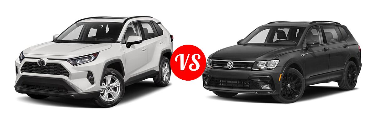 2021 Toyota RAV4 SUV XLE / XLE Premium vs. 2021 Volkswagen Tiguan SUV SE R-Line Black - Front Left Comparison