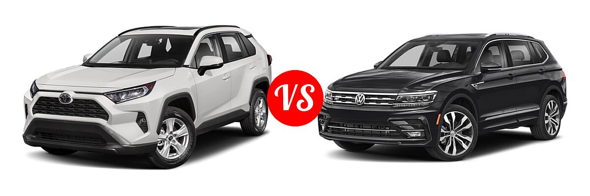 2021 Toyota RAV4 SUV XLE / XLE Premium vs. 2021 Volkswagen Tiguan SUV SEL Premium R-Line - Front Left Comparison