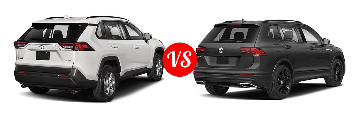 2021 Toyota RAV4 SUV XLE / XLE Premium vs. 2021 Volkswagen Tiguan SUV SE R-Line Black - Rear Right Comparison