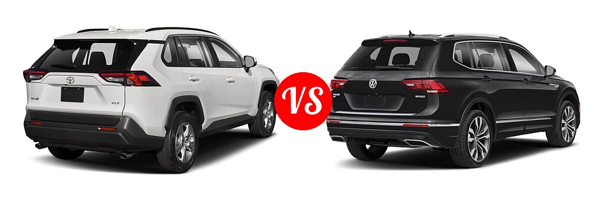 2021 Toyota RAV4 SUV XLE / XLE Premium vs. 2021 Volkswagen Tiguan SUV SEL Premium R-Line - Rear Right Comparison