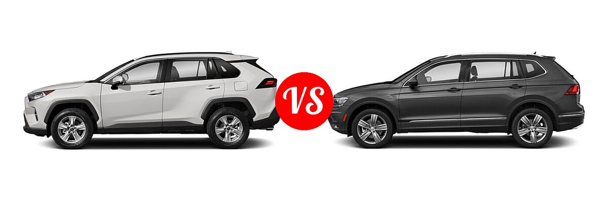 2021 Toyota RAV4 SUV XLE / XLE Premium vs. 2021 Volkswagen Tiguan SUV SEL - Side Comparison