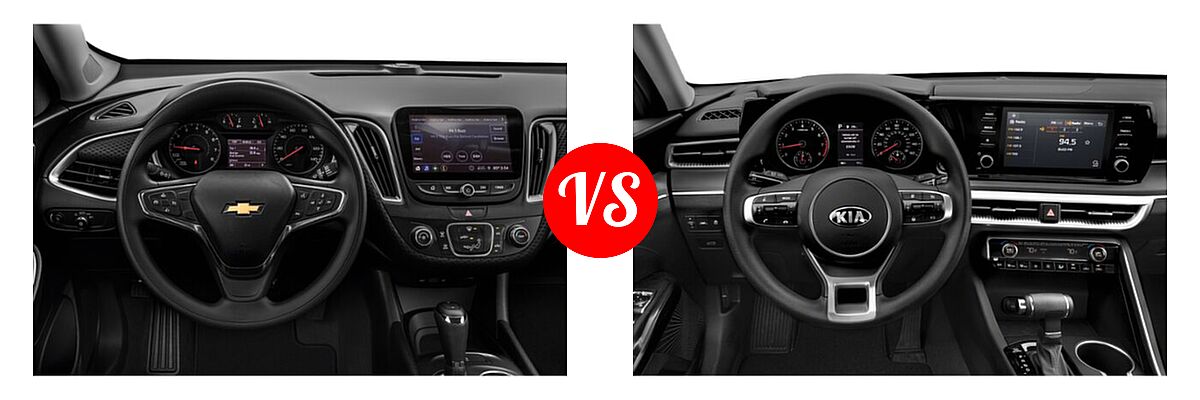 2021 Chevrolet Malibu Sedan L vs. 2021 Kia K5 Sedan GT / LX / LXS - Dashboard Comparison