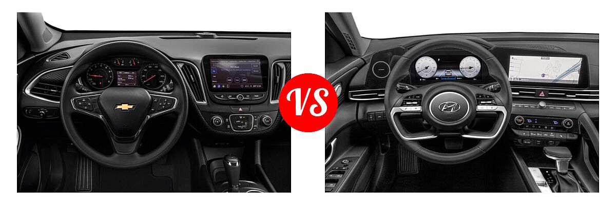 2021 Chevrolet Malibu Sedan L vs. 2021 Hyundai Elantra Sedan Limited / N Line / SE - Dashboard Comparison