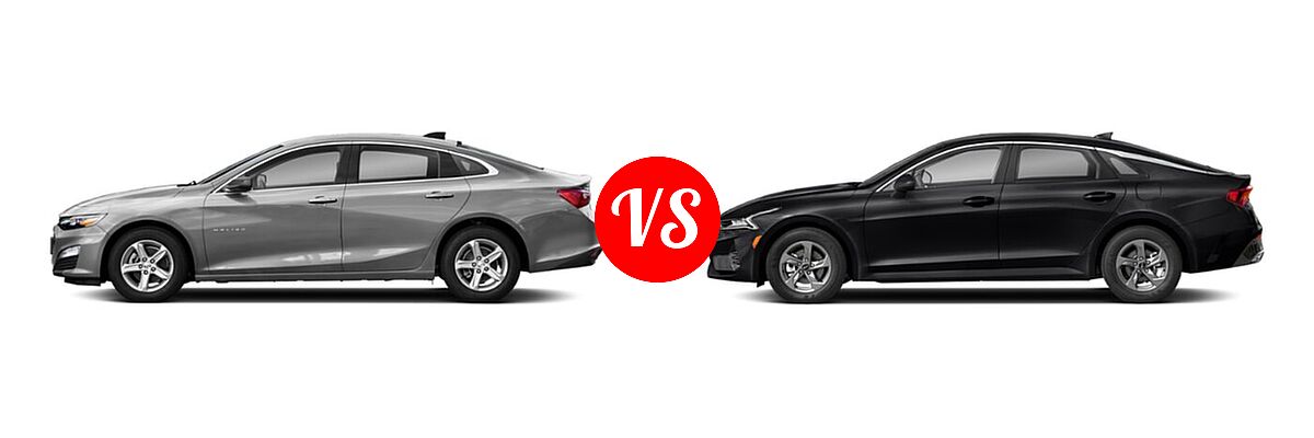 2021 Chevrolet Malibu Sedan L vs. 2021 Kia K5 Sedan GT / LX / LXS - Side Comparison