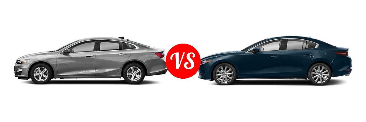 2021 Chevrolet Malibu Sedan L vs. 2021 Mazda 2 Sedan Premium - Side Comparison