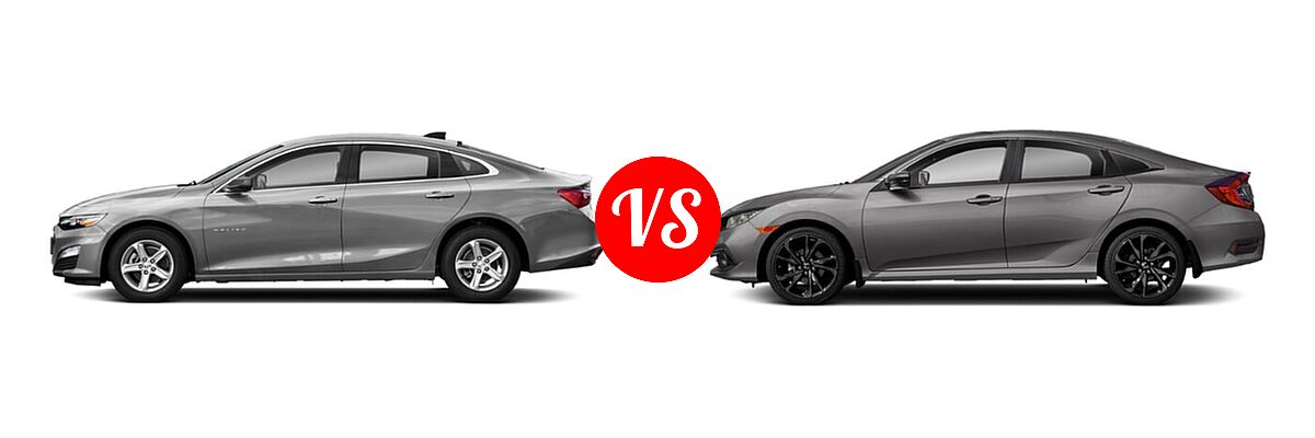 2021 Chevrolet Malibu Sedan L vs. 2021 Honda Civic Sedan Sport - Side Comparison