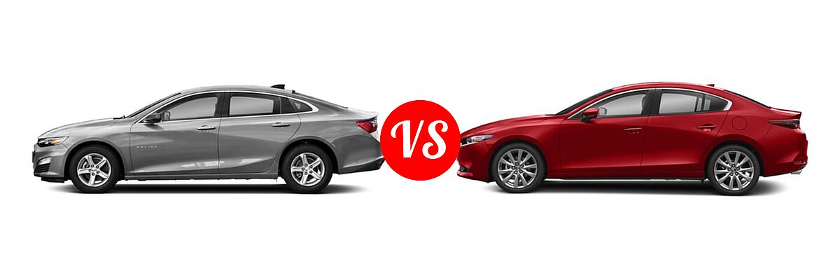 2021 Chevrolet Malibu Sedan L vs. 2021 Mazda 2 Sedan Preferred - Side Comparison