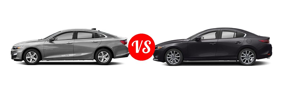 2021 Chevrolet Malibu Sedan L vs. 2021 Mazda 2 Sedan Select - Side Comparison