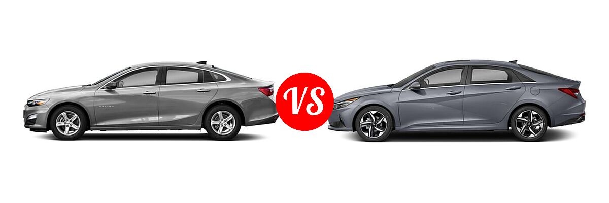 2021 Chevrolet Malibu Sedan L vs. 2021 Hyundai Elantra Sedan Limited / N Line / SE - Side Comparison