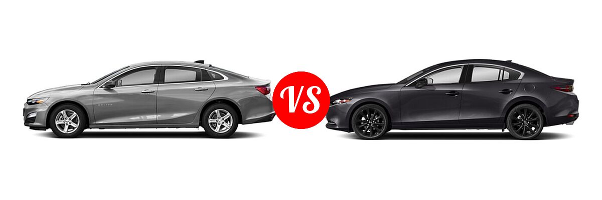 2021 Chevrolet Malibu Sedan L vs. 2021 Mazda 2 Sedan 2.5 Turbo - Side Comparison