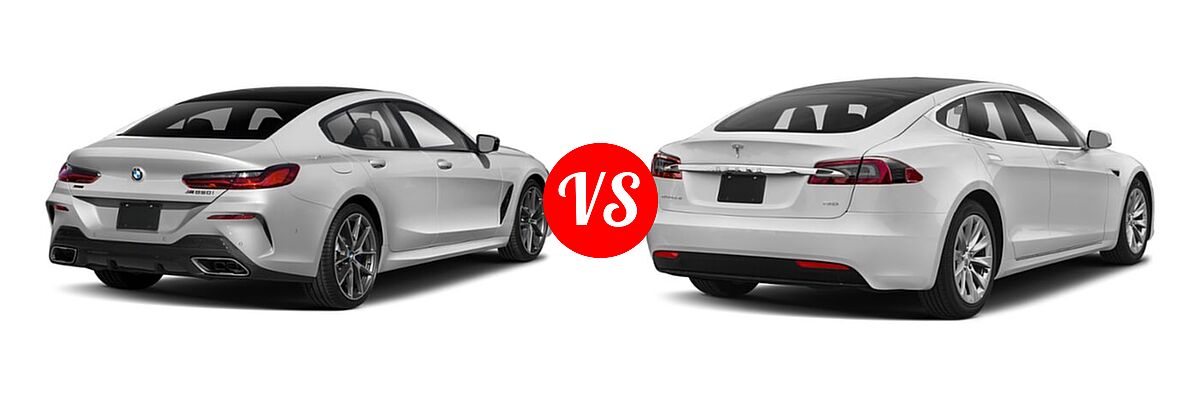 2021 BMW 8 Series M850i Sedan M850i vs. 2018 Tesla Model S Sedan 100D / 75D / P100D - Rear Right Comparison