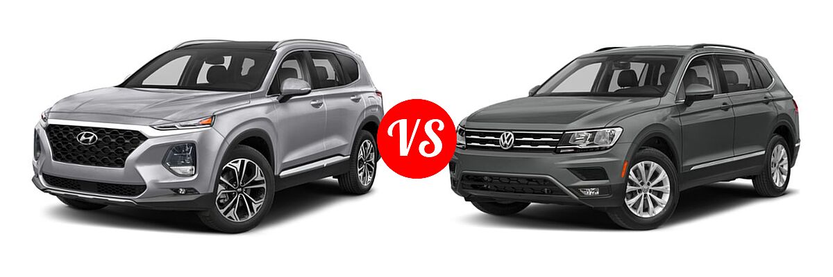 2019 Hyundai Santa Fe SUV Limited / Ultimate vs. 2019 Volkswagen Tiguan SUV S / SE / SEL / SEL Premium - Front Left Comparison