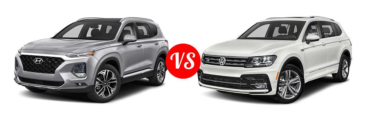 2019 Hyundai Santa Fe SUV Limited / Ultimate vs. 2019 Volkswagen Tiguan SUV SEL Premium R-Line / SEL R-Line / SEL R-Line Black - Front Left Comparison