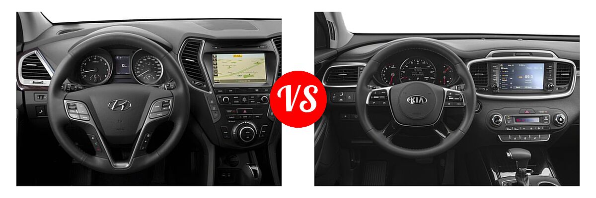 2019 Hyundai Santa Fe XL SUV SE vs. 2019 Kia Sorento SUV EX V6 / L / LX / LX V6 / SX Limited V6 / SX V6 - Dashboard Comparison
