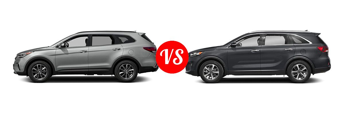 2019 Hyundai Santa Fe XL SUV SE vs. 2019 Kia Sorento SUV EX V6 / L / LX / LX V6 / SX Limited V6 / SX V6 - Side Comparison