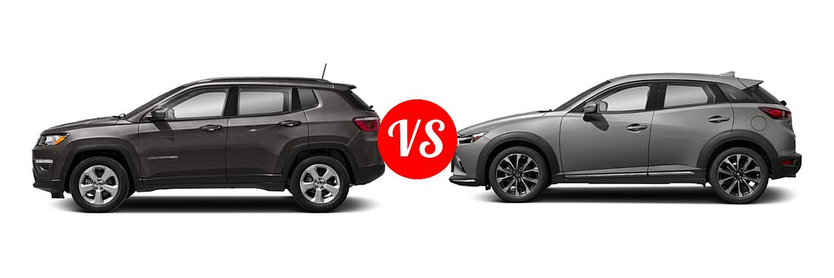 2019 Jeep Compass SUV Altitude / High Altitude / Latitude / Limited / Sport / Upland Edition vs. 2019 Mazda CX-3 SUV Grand Touring - Side Comparison