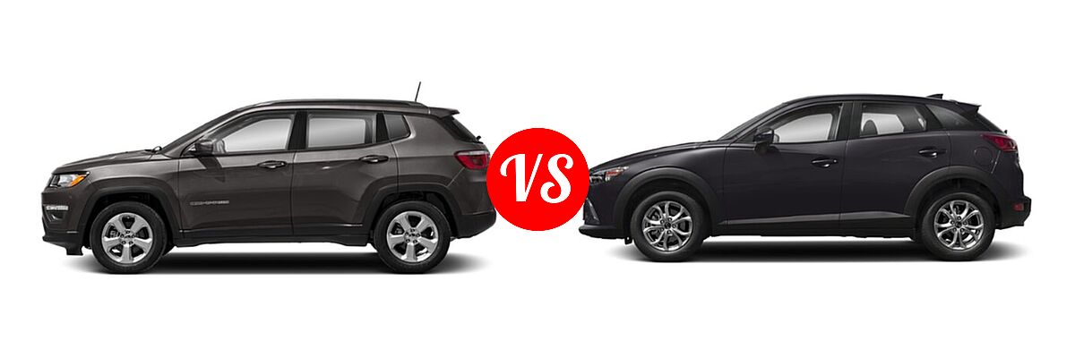 2019 Jeep Compass SUV Altitude / High Altitude / Latitude / Limited / Sport / Upland Edition vs. 2019 Mazda CX-3 SUV Sport - Side Comparison