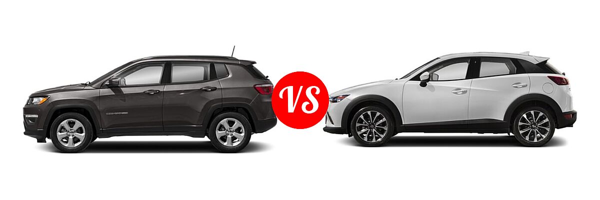 2019 Jeep Compass SUV Altitude / High Altitude / Latitude / Limited / Sport / Upland Edition vs. 2019 Mazda CX-3 SUV Touring - Side Comparison