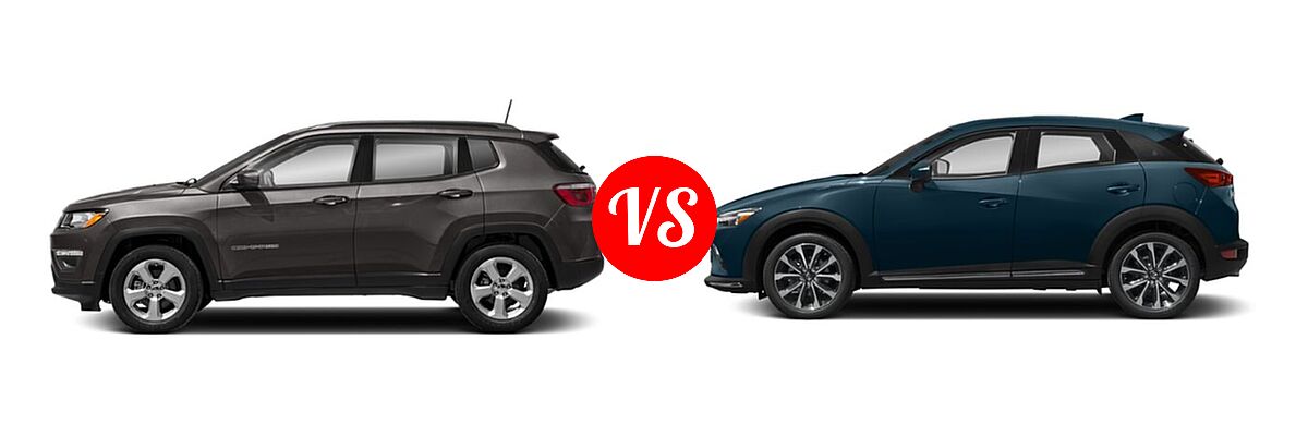 2019 Jeep Compass SUV Altitude / High Altitude / Latitude / Limited / Sport / Upland Edition vs. 2019 Mazda CX-3 SUV Grand Touring - Side Comparison