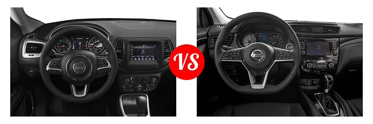2019 Jeep Compass SUV Altitude / High Altitude / Latitude / Limited / Sport / Upland Edition vs. 2019 Nissan Rogue Sport SUV S / SV - Dashboard Comparison